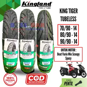Ban Kingland Tiger Tubeless 70/90-14 80/90-14 90/90-14 untuk Motor Matic Beat Vario Mio Spacy - Original & Baru