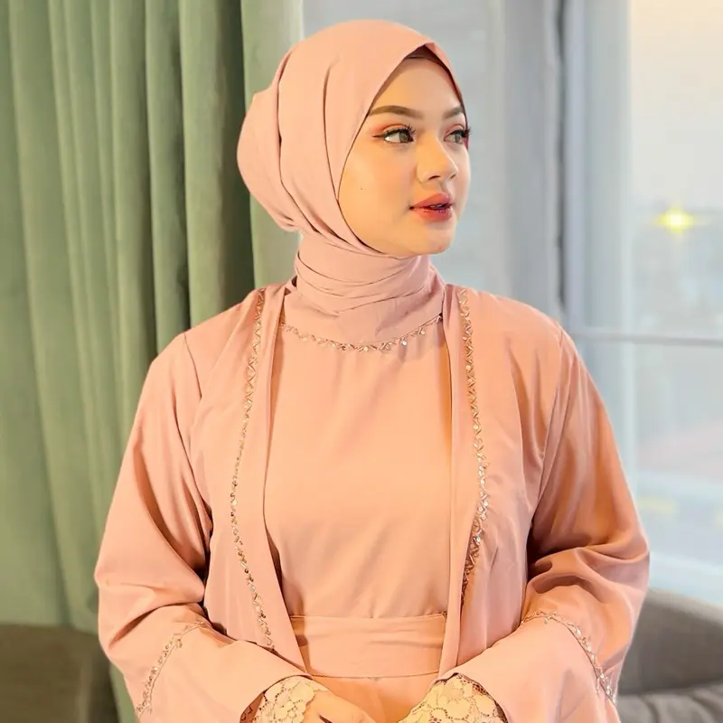 HALIMAH - NAMEERA Set Belt Dan Pashmina | Baju Gamis Abaya Kaftan Dress Wanita Muslim Kondangan Pesta Pengajian Model Baru Mewah Elegan Simple 3