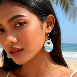 FSJDWHDKY Women's Handmade Blue Texture Earrings Anti-Allergenic 2.5 cm Diameter with Gift Boxes nontarnish jewelry accessories tiktok jco jewellery easy wear solis ear stack