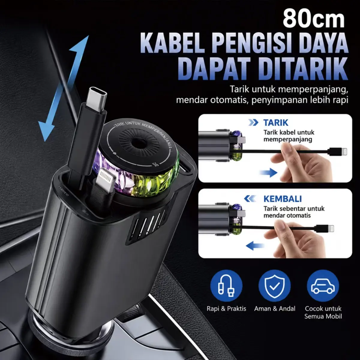 Diffuser Pewangi Mobil USB Rechargeable Humidifier Mini Lampu LED RGB Dapat Diisi Daya Tanpa Kabel Pasang di Cup Holder Mobil Penghilang Bau