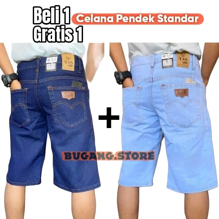 Promo beli 1 gratis 1 celana pendek standar/celana pendek jeans/celana pendek tidak melar Denim Kain Tebal denim  pendek 1