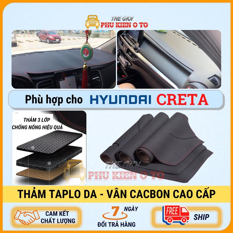 Thảm taplo ô tô phù hợp cho Hyundai Creta 2022- 2025 chất liệu da Cacbon chống nóng tốt, bảo vệ xe hiệu quả
