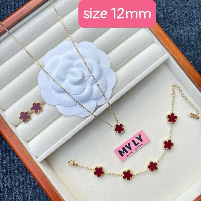 [Deal mở bán] Set trang sức hoa 5 cánh titan không gỉ size 12mm(Set gồm 3 món dây chuyền/bông tai/lắc tay) trangsuc