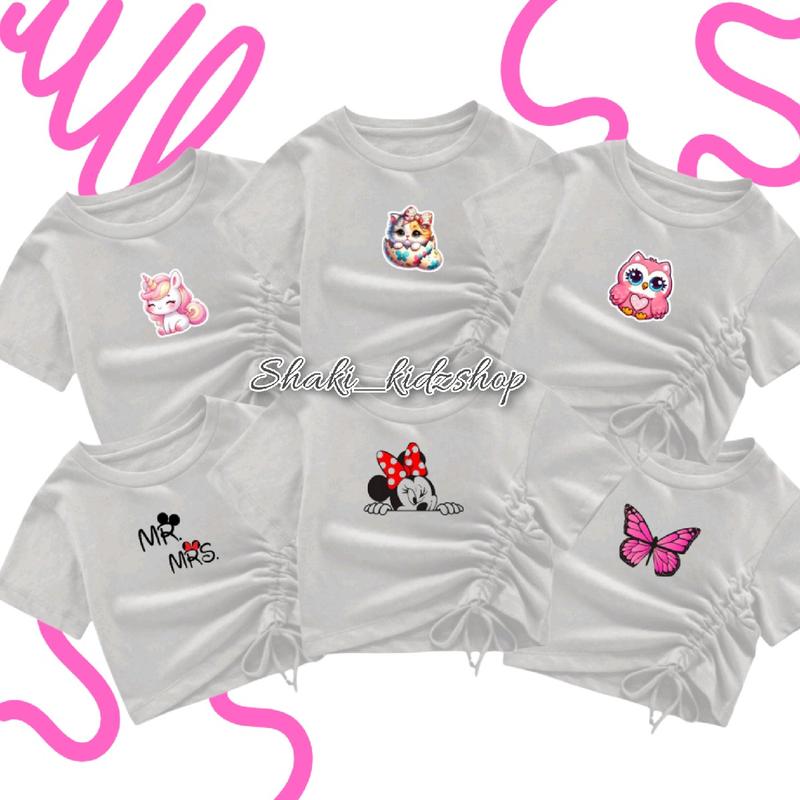Atasan Kaos Crop Top Lengan Pendek Anak Perempuan 0