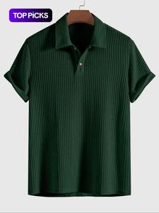Camisa tipo polo de punto jacquard liso para hombre, corte regular, manga corta, frente con botones, ideal para el verano, ropa de moda para hombre para uso diario