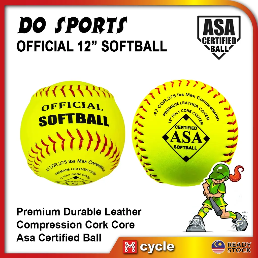 DO SPORTS Official ASA Softball Premium Leather 12" Competition Softball Baseball Senior Junior Training Soft Ball