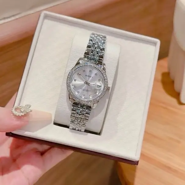 A8 Đồng hồ thời trang nữ đính đá Size 30mm có lịch ngày thép không gỉ chống nước 3ATM sang trọng Watch Women B8 Đinh 5