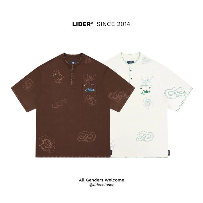 Áo Thun Unisex Cổ Tròn In Hoạ Tiết Thêu Viền Chỉ LIDER CHEERY EGGPLANT TEE - Brown/Vanilla Menswear Nam