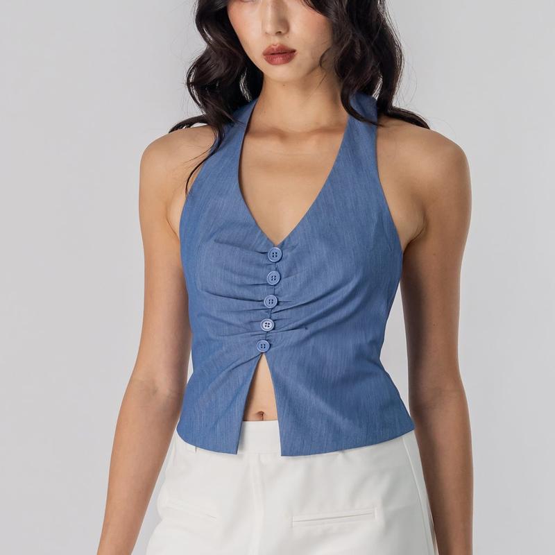 Flute Top in Denim - YHF YOUNG HUNGRY FREE - TikTok Shop Singapore