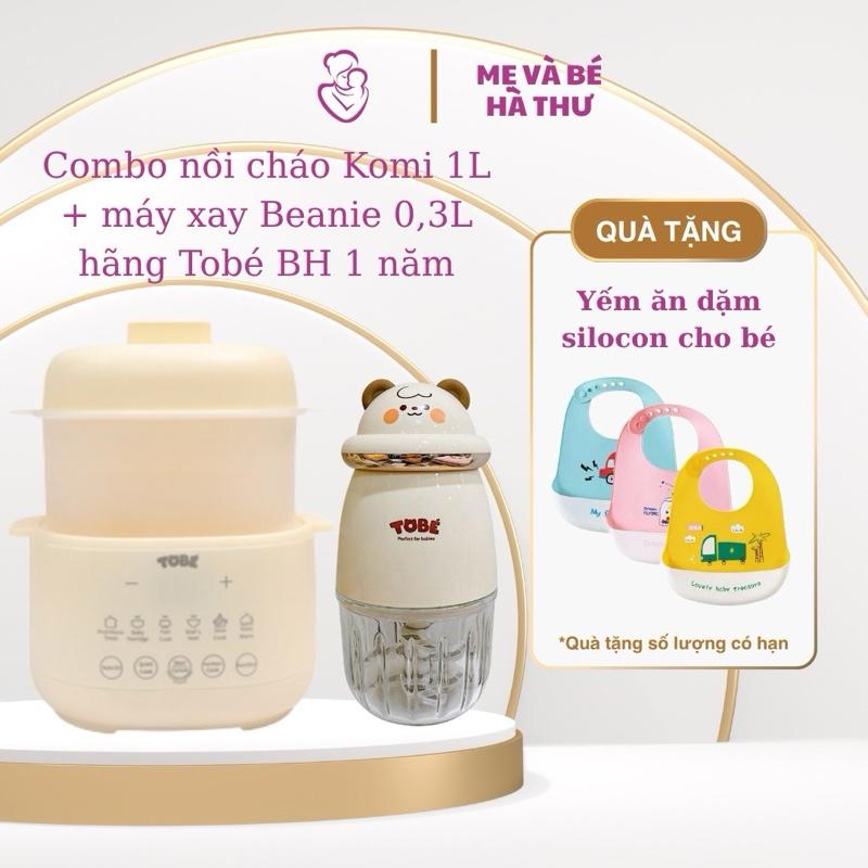 Quà yếm silicon Combo bộ sản phẩm nồi cháo Komi 1L và máy xay Beanie 0,3L hãng Tobé
