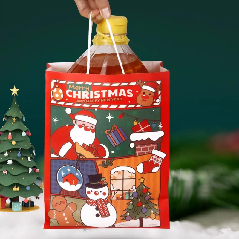 10PCS/1SET Merry Christmas Red Gift Bags Holiday Paper Bags with Tote Handles Thickened Santa paper bag for christmas Red Green Seasonal Celebrations 3