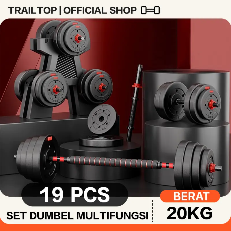 [READY] TrailTop Set Dumbbell 20KG Peralatan Fitness Barbel dengan Perlindungan Lingkungan