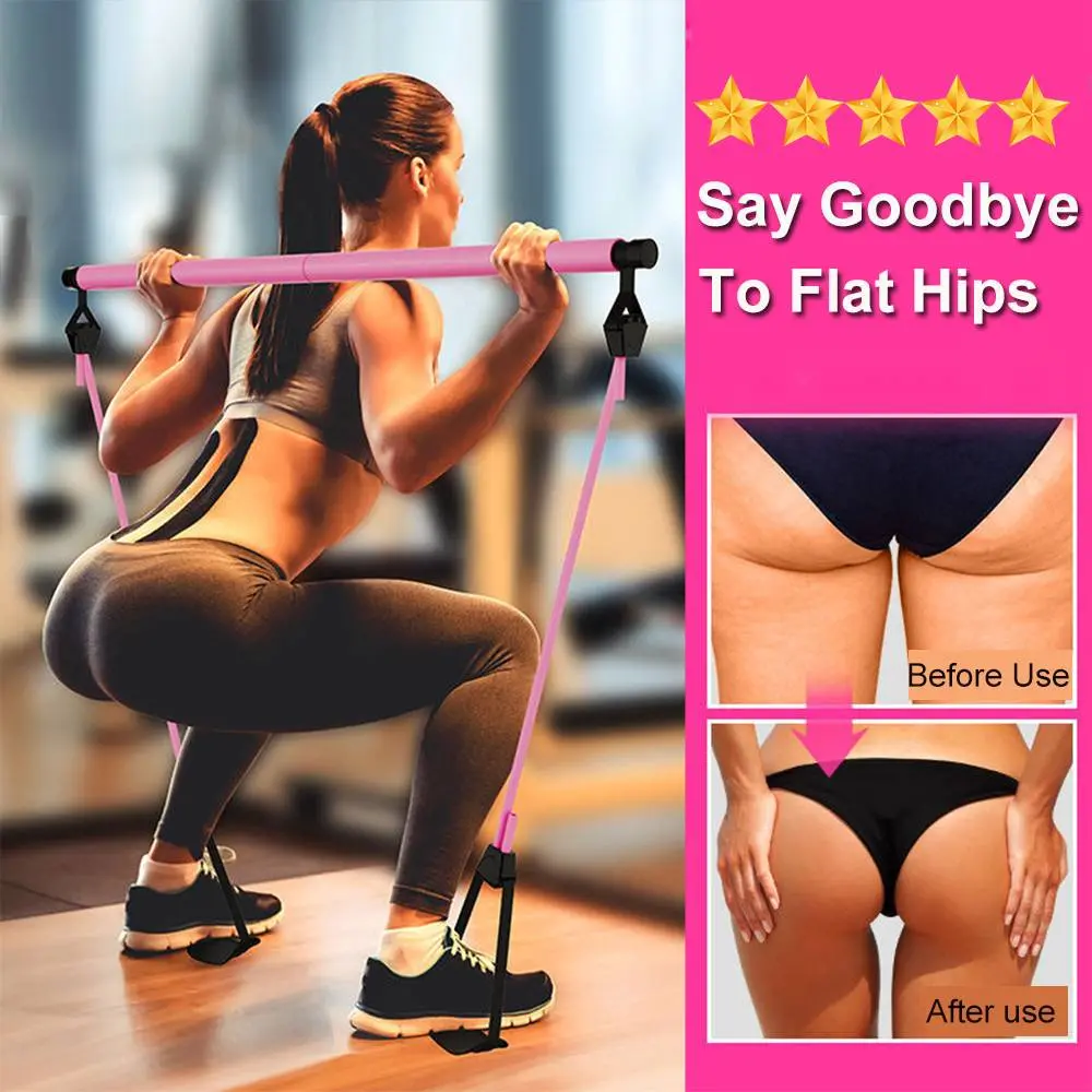 【SG】 Pilates Bar Stick Kit Crossfit Resistance Bands Trainer Yoga Pull Rods Pull Rope Portable HOME GYM