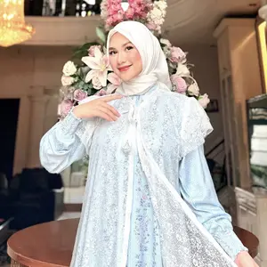 Hiraja - Gamis Zahira Bahan DobbyPrint Mix Outer Brukat Chantily Lepas pasang Anggun Elegant
