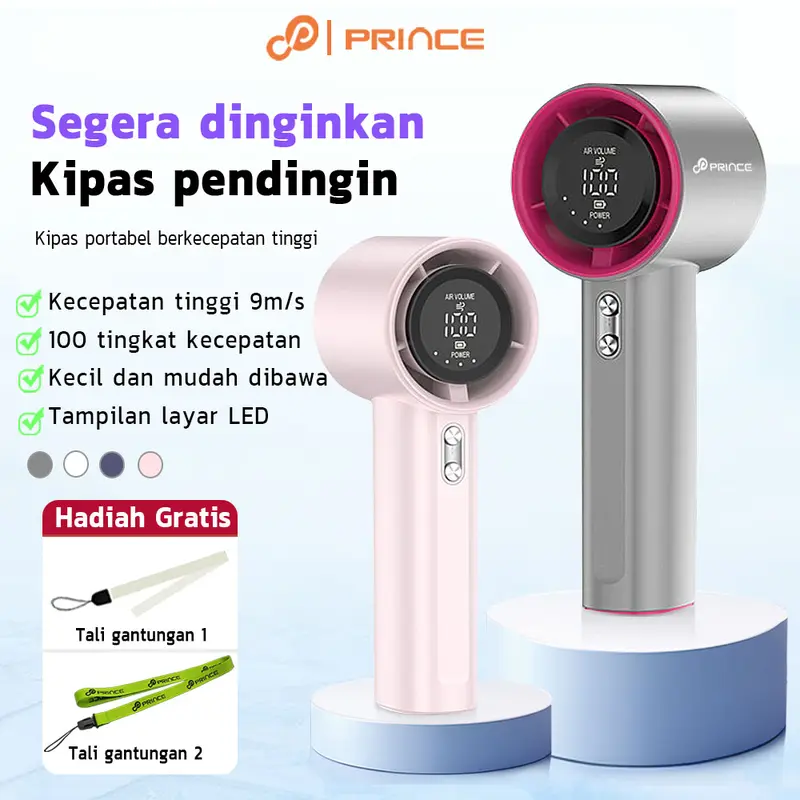 PRINCE  GFS001 High-speed Portable Handheld Fan 4000MAH Mini kipas Strong Wind 100 Gear Wind Speed kipas angin Digital Display Adjustable Turbo kipas tangan . 0