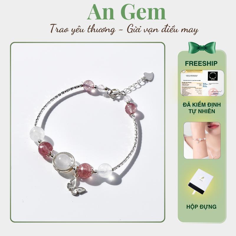 Vòng tay nữ bạc S925 đá tự nhiên An Gem mix charm bướm móc cài freesize, lắc tay nữ đá phong thủy năng lượng hợp mệnh phong thuỷ quà tặng sinh nhật giáng sinh Noel Tết Valentine