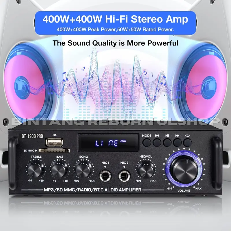 Power Amplifier FLECO BT-198B PRO | Amplifier Bluetooth MINI Fleco Audio Power BT 198B PRO 1000W | Karaoke + Mp3 player + FM Radio Full Bass - FLECO BT-198B PRO 1