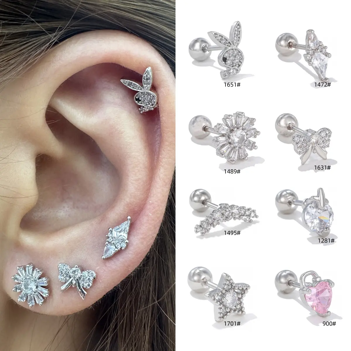 1 Chiếc Bông tai thép titan G23 Bông tai thỏ trang sức siêu dễ thương