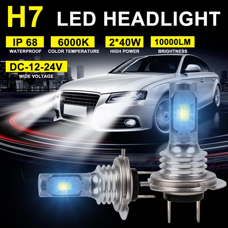 Product Introduction of H7 LED Headlight Kit 80W 10000LM Hi Or Lo Beam Bulbs 6000K White IP68 36