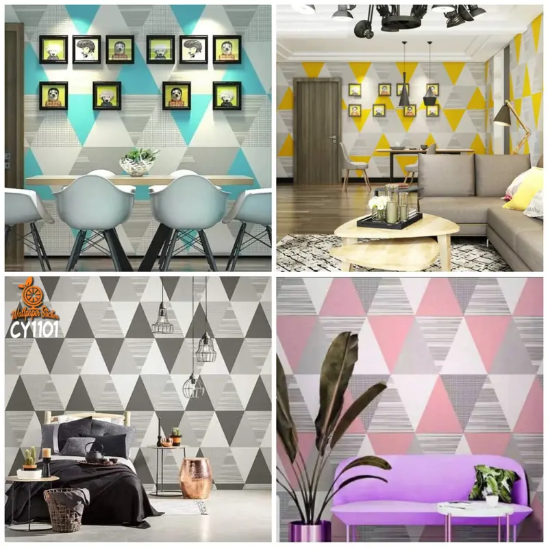 Wallpaper Dinding Motif Segitiga Abu / Segitiga Pink / Segitiga Kuning / Segitiga Biru Ruang Tamu Motif Elegant / MODERN 45Cmx5Meter 0