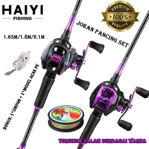 HAIYI FISHING Joran Pancing Set 1.65M-2.1M Pancing Ungu Fishing Rod Dan 7.2:1 Rasio Gear Rem Magnetik Baitcasting Reel Memancing Baris Lure Combo Set/Set Perlengkapan Fishing/1 Set
