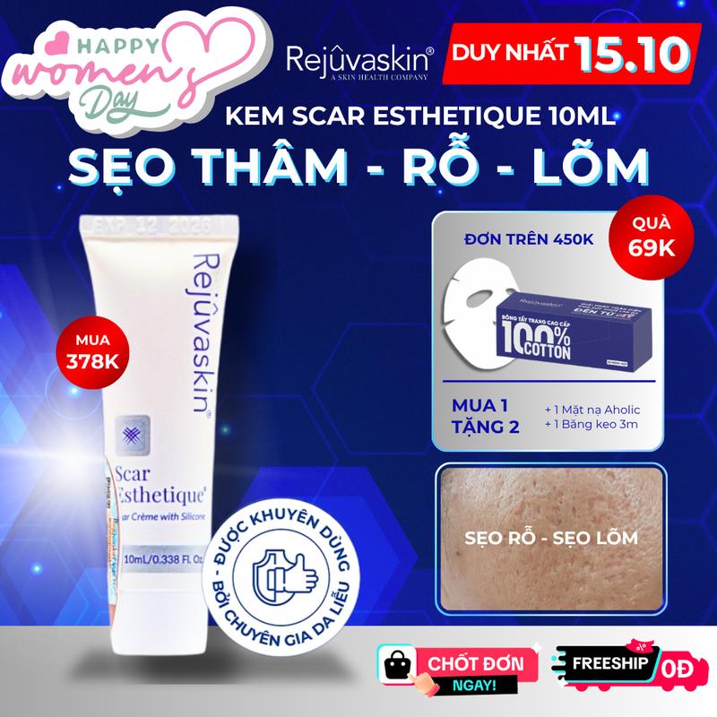 Kem Hỗ Trợ Mờ Sẹo Thâm, Rỗ, Lõm Giúp làm mờ sẹo, sáng mịn da Scar Esthetique, Dung tích 10ml, Chính hãng Rejuvaskin, An toàn cho da, trị thâm mụn skin care