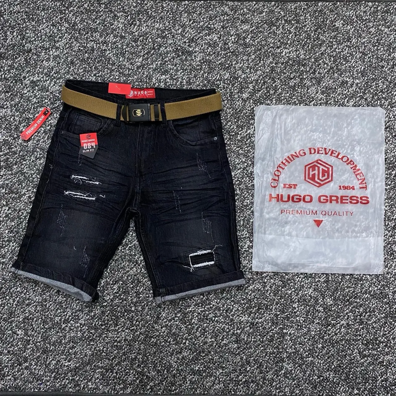 Celana Jeans Pendek Sobek Stretch 28-34  Hitam Distro Cowok Dewasa