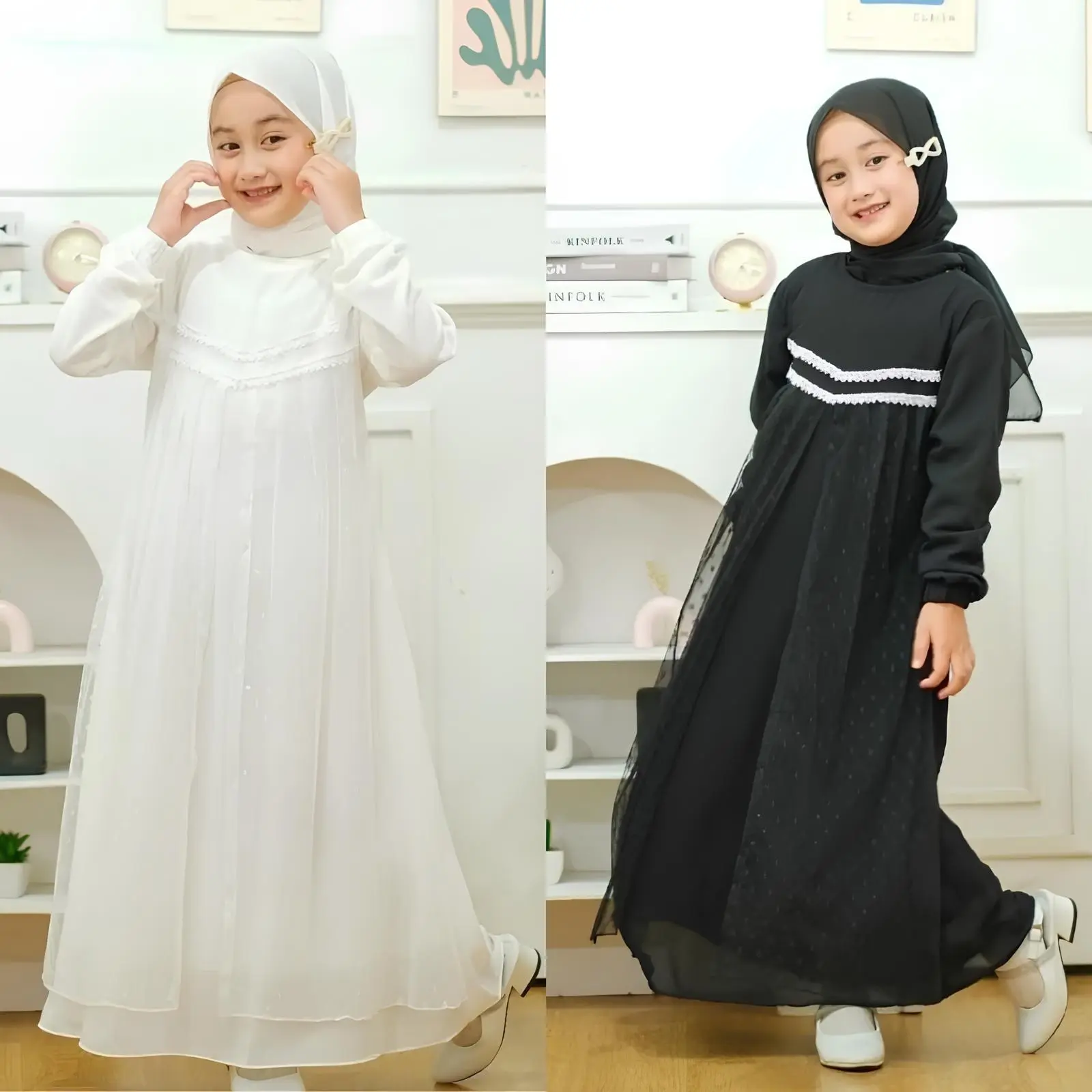 Shafa dress kids set pasmina gamis anak terbaru usia 3-14 tahun / gamis anak kondangan / Gamis Anak Putih Lebaran Manasik Baju Cantik Ceruty Kerudung