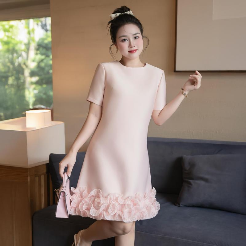 Đầm Suông ELLY - MOLY 04 Chất Liệu Tafta Cao Cấp Form Suông Phối Hoa Bèo Tôn Dáng Che Khuyết Điểm Sang Trọng