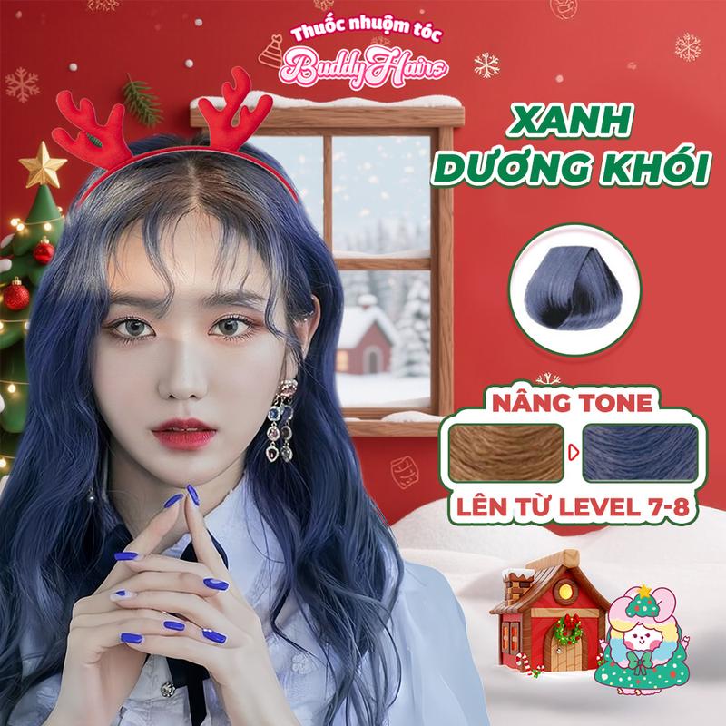  Thuốc nhuộm tóc XANH DƯƠNG KHÓI không cần Tẩy tóc của Buddyhairs Buddyhair tặng kèm găng tay mũ trùm tiện ích 