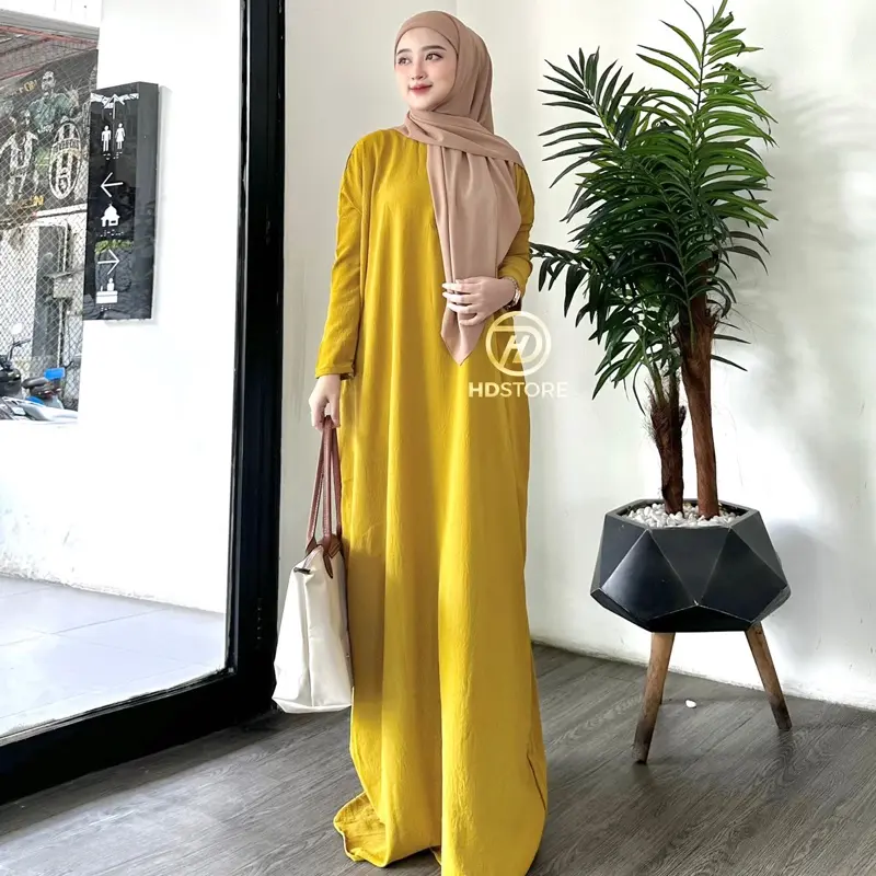 Gamis Abaya Nagita Mewah Bahan Crinkle Airflow Polos Elegan Muslim Wanita 8