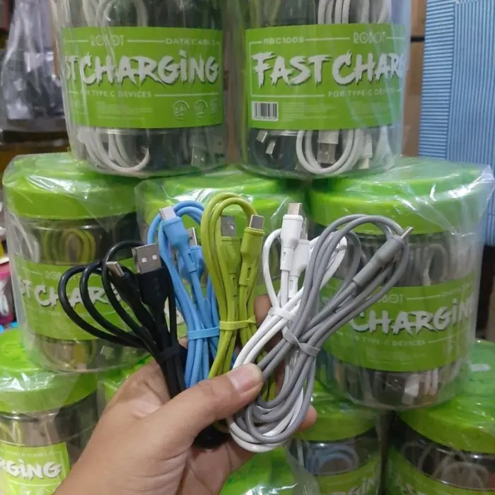 KABEL DATA MICRO ROBOT RBM100S (1TOPLES isi 15 PCS/ISI 20 PCS) KABEL DATA MICRO 100CM 2A TERMURAH DAN TERLARIS SE NUSANTARA Lentur Panjang PUTIH BIRU  Hijau Hitam 6