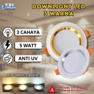Lampu LED Panel Downlight 5W Plafon Body Gold Silver 5 Watt Cahaya Putih Kuning Warm White 3 Mode Hemat Energi Desain Premium - Akrilik