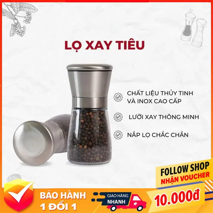 Dụng cụ xay tiêu cầm tay inox 304 cao cấp, lọ xay tiêu với thiết kế tiện dụng giúp xay và rắc trực tiếp lên thức ăn