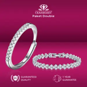 OS1-D19 Cincin & Gelang Wanita Cranberry Jewelry Premium Lapis Platinum Anti Luntur Anti Berubah Warna Garansi 1 Tahun Resmi Size Adjustable Kualitas Grade Terbaru Aksesoris Perhiasan Cincin Nikah Permata VVS1 Elegan COD
