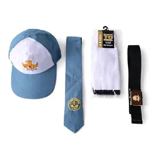 Paket 4in1 Topi Sekolah SMA Abu Putih untuk Laki-Laki dan Perempuan dengan Dasi, Gesper, Kaos Kaki, dan Topi