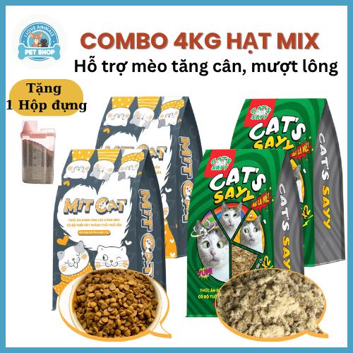 (Tặng 1 Hộp Đựng) COMBO 4KG HẠT MIX (2 MIT CAT + 2 CATSAY) nhiều ruốc, dầu cá hỗ trợ tăng cân và giảm rụng lông cho mèo bổ sung đủ c