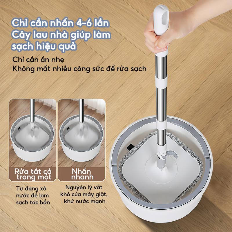 Cây lau nhà phẳng riêng biệt, gia dụng, lau nhà sạch sẽ, thấm nước khô rảnh tay, bộ xô lau nhà xoay thùng nhựa abs xoay được 360 độ cây lau nhà 7