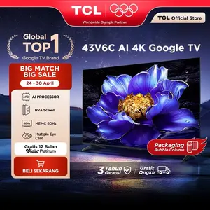 TCL AI 4K Google TV 43 inch V6C - MEMC - HDR 10 - HVA Panel - Dolby Audio - Google Play/Netflix/Youtube/Disney+Hotstar - Smart Android 40 LED Digital Promo Murah (Model: 43V6C)