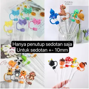 Penutup Sedotan Anti Debu Motif Animal Haloween Pita Capybara Dino Tiger