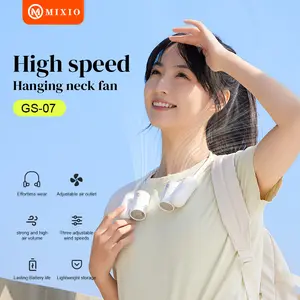 MIXIO GS-07 Premium High Speed Neck Dual Turbo Fan Portable Strong Kipas angin Leher Adjustable Turbo kipas untuk olahraga luar ruangan dan pendinginan cepat 17000Rpm