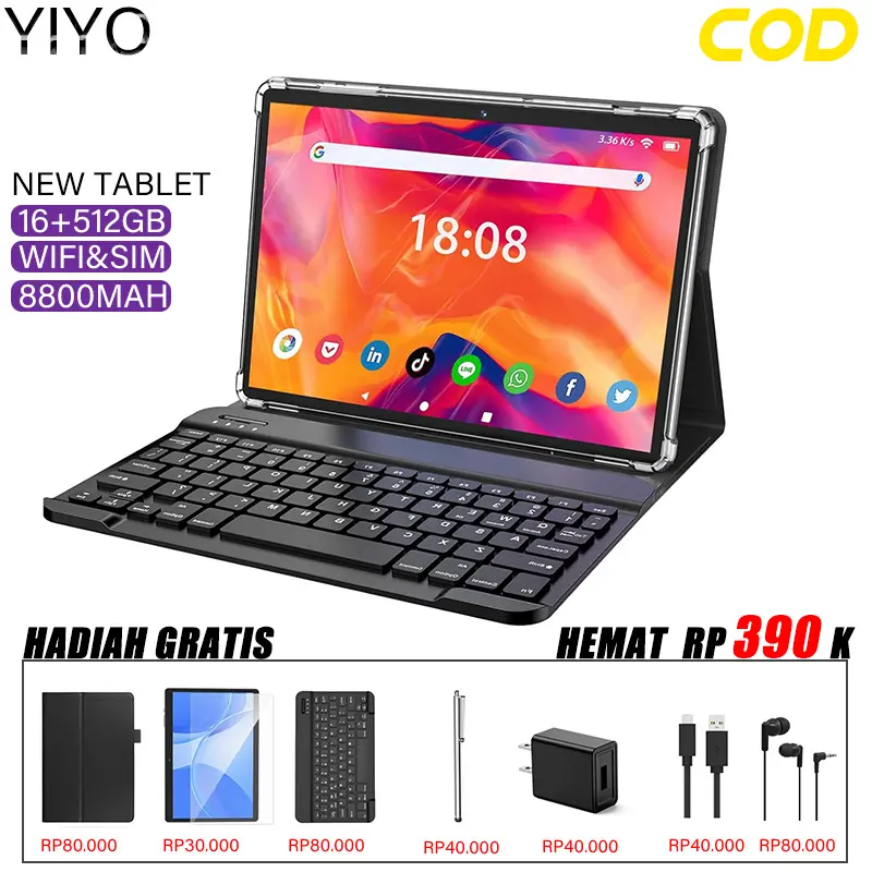 LA 【COD+Beli 1 Gratis 6】 NEW Tablet YIYO PC Asli tablet X30 Pro Tab Baru ROM 12GB + 512GB RAM Tablet Android 10.1 Inci Layar Full Screen Layar Besar Wifi 5G Dual SIM Tablet Baru Tablet Gaming