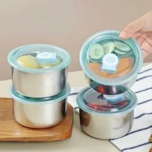 Combo 10 hộp inox 210 tròn kích thước bằng chén ăn cơm có nắp gài nút cao su chống trào (đường kính 10cm bằng chén ăn cơm)