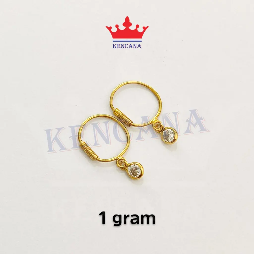 Anting Knip Kenip Permata Bandul Bayi Anak Perak Asli Silver 925 Sepuh Emas 24k