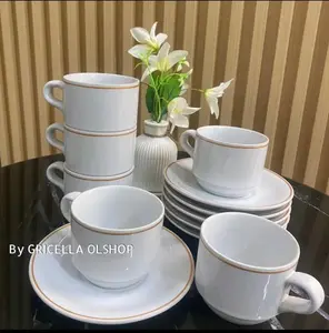 1 SET CANGKIR KOPI LUCKY KERAMIK ISI 12 PCS / SET GELAS KERAMIK POLOS MAWAH ISI 12 PCS  ( 6 CUPS + 6 SOUCERS ) TERLARIS