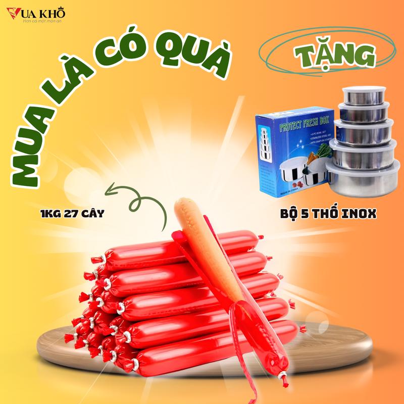 [ƯU ĐÃI LIVE]-2KG XÚC XÍCH ĂN LIỀN (SIZE CHUẨN 35gr/cây = 27 cây/kg) - Tặng 1 bộ thố inox 5 món- Đồ ăn vặt snack, Food, ăn liền, Thức Ăn, ăn liền, xúc xích tiệt trùng   đồ ăn nhẹ khô.