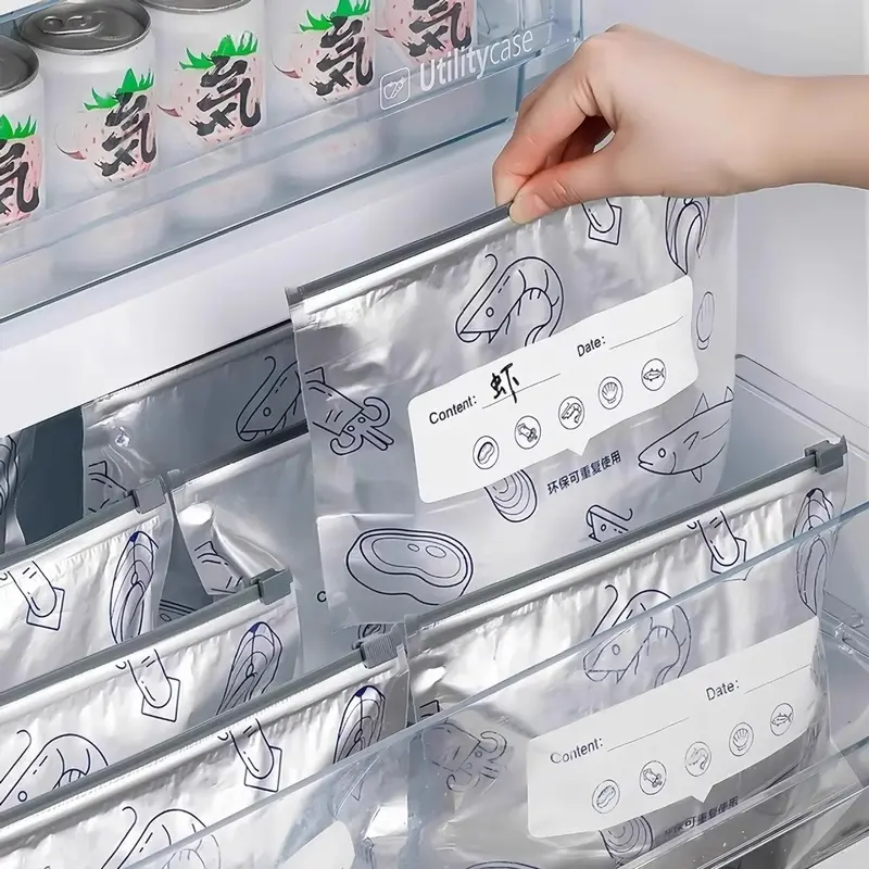 Kantong penyimpanan segar bersegel aluminium foil kantong tertutup rapat untuk lemari es dan freezer food grade kantong kedap udara kantong pengepakan dengan ritsleting 2