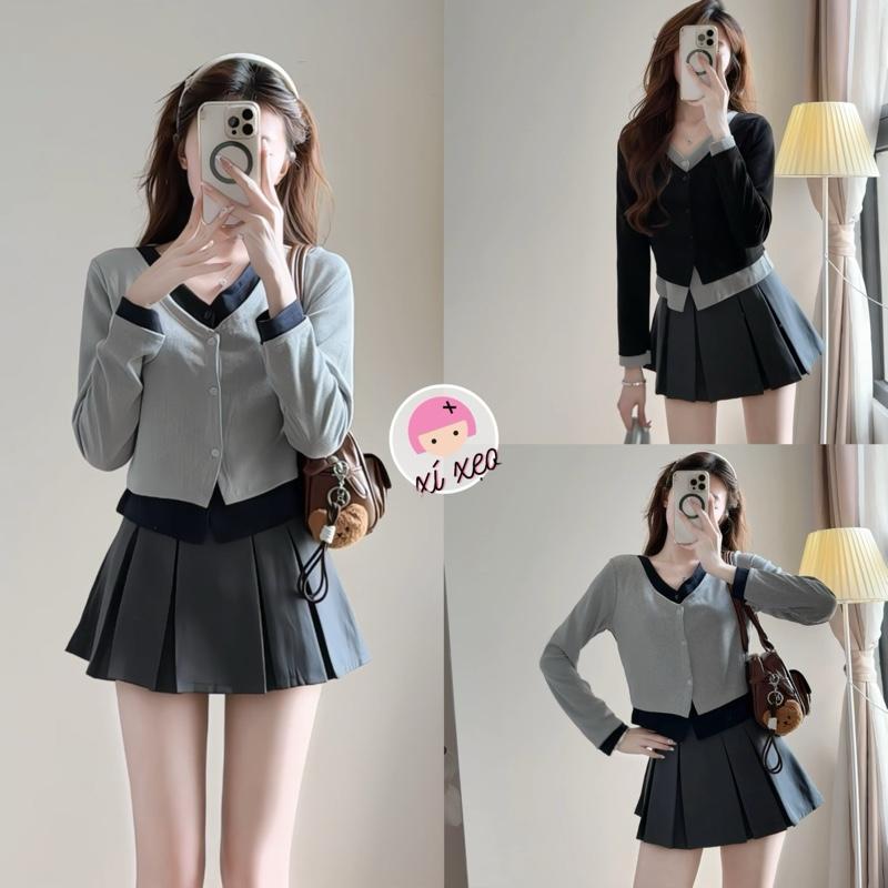  Áo cadigan XIXEOSHOP phối layer 2 lớp thun tăm - A61 Nữ Top Women 