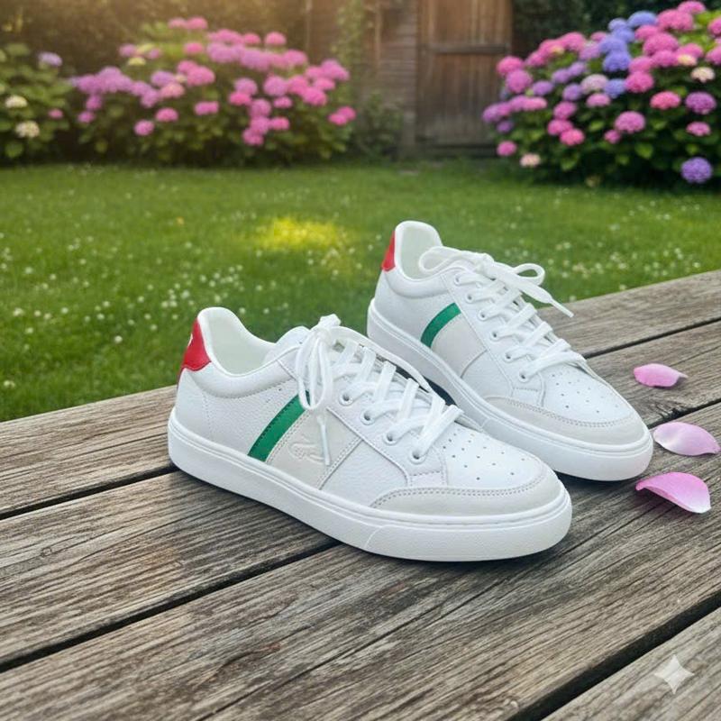 Giày Thể Thao Da Ngựa Trắng Vá Da Lộn Gót Đỏ - Đế Cao Su - Bh 12 Tháng Chất Liệu Da Ngựa Cao Cấp Thoáng Khí Chống Nước Chống Trượt Phong Cách Sang Trọng Thanh Lịch M07