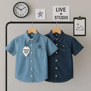 Kemeja Jeans Anak-Anak Usia 1-9 Tahun Lengan Pendek Denim Fashion Anak dengan Desain Klasik dan Nyaman
